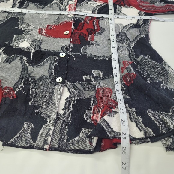 Parsley & Sage Women's Medium‎ Button Down Frayed Patchwork Tunic Top Red Grey - Picture 7 of 8